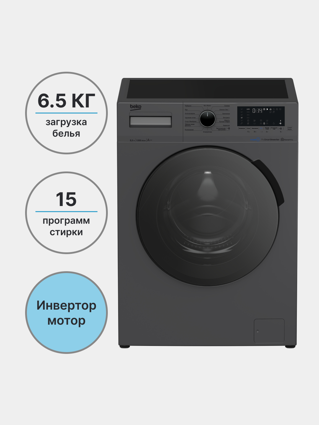 Стиральная машина автомат Beko WSPE6H616, 6.5 кг, 1200 об/мин, Inverter ...
