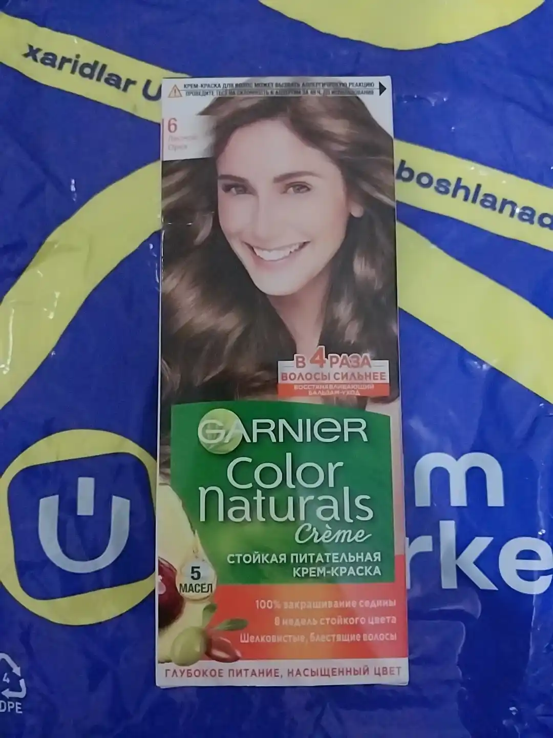 Garnier "Color Naturals" soch uchun chidamli to‘yimli krem bo‘yog‘i, 6 tusli Les. Yong‘oq
