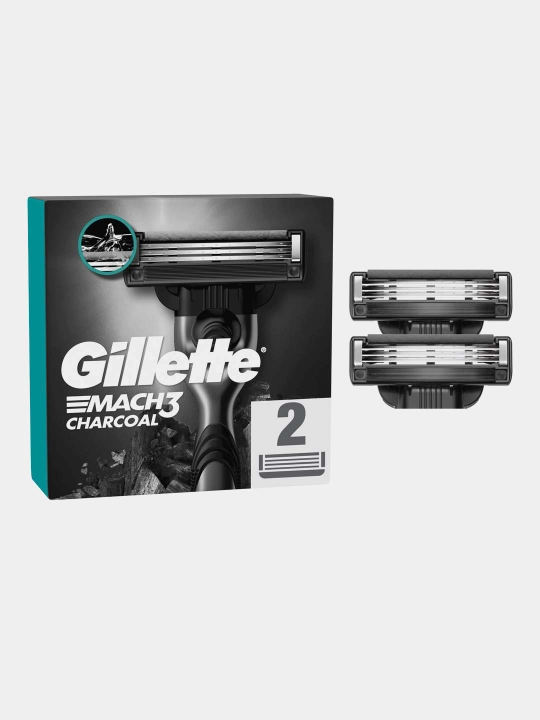 Сменные Кассеты Gillette Mach3 Charcoal со смазывающей полоской с древесным углем, 2шт, 3 лезвия
