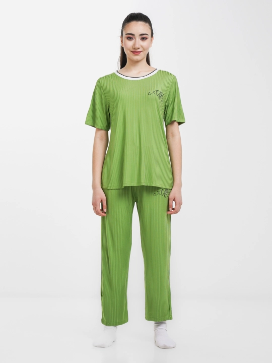 Yuqori va pastki pijama kostyumi, ipak - 