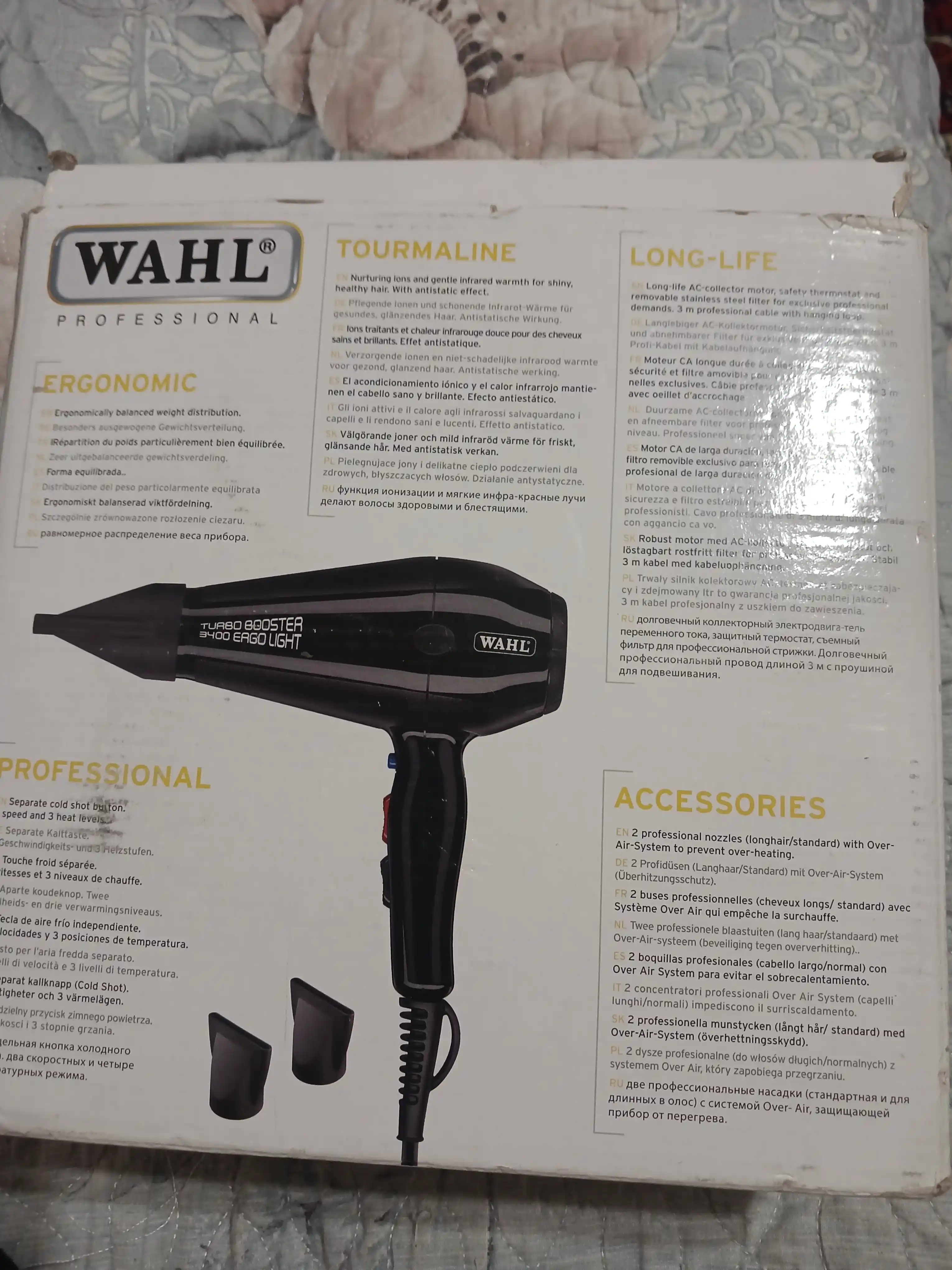 Professional soch quritgich Wahl TurboBooster 3400 Ergolight, turmalin ionizatsiyasi bilan