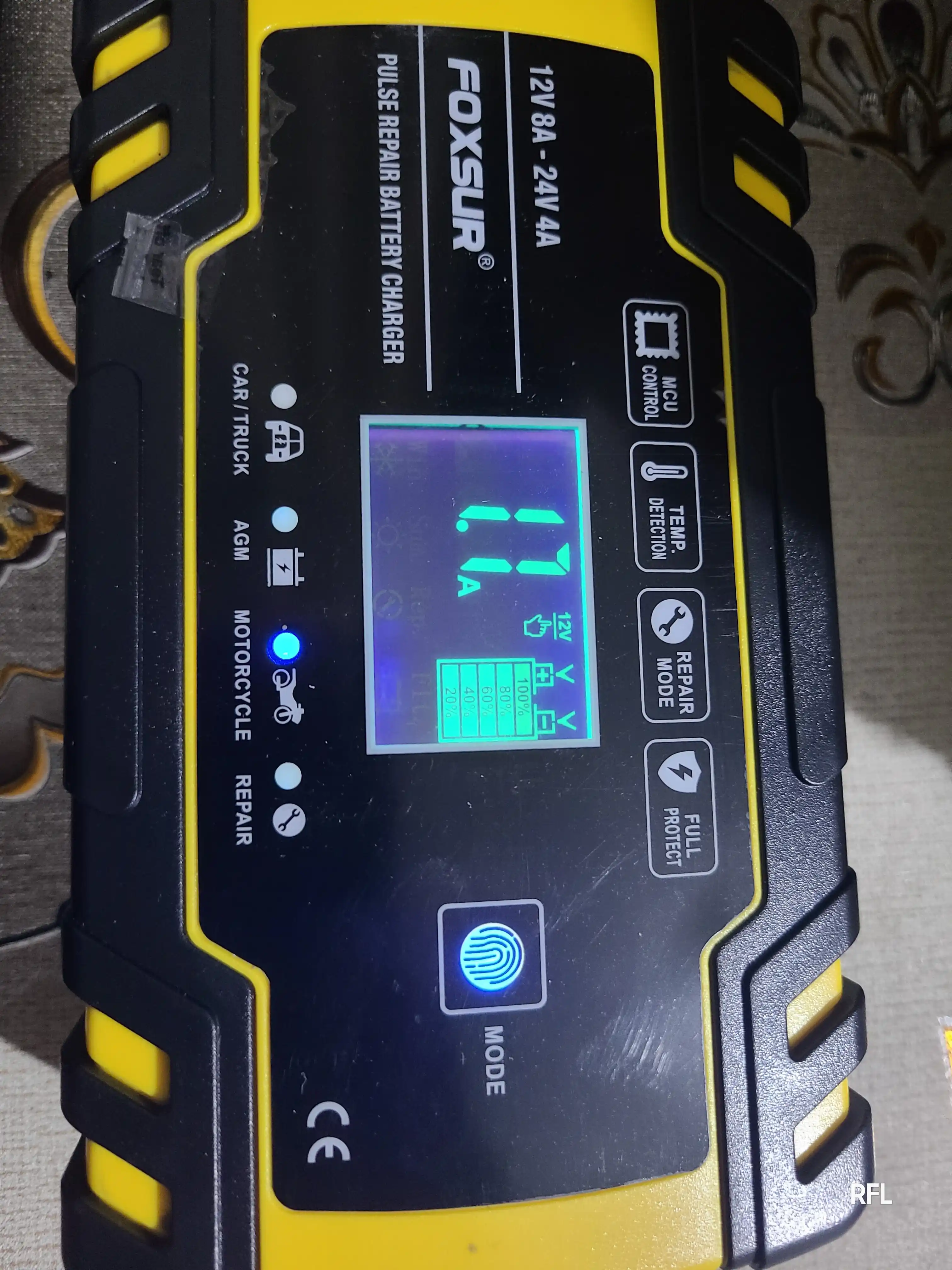 FOXSUR 12V 8A / 24V 4A akkumulyator zaryad qurilmasi, avtomatik, AGM GEL
