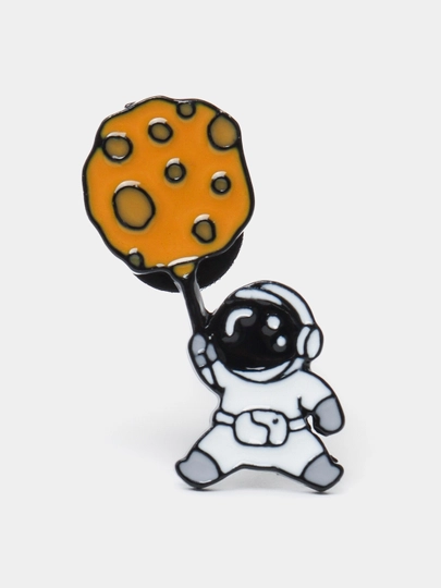 Металлические значки, пин на одежду "Космонавт, ракета, планеты, космос, NASA, луна" — МИРКАНЦ-SPACE-РОЗОВ