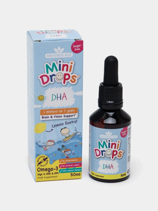 Natures Aid Мини Дропс ДГК (Омега-3) Витамины мини капли, 50 мл - 