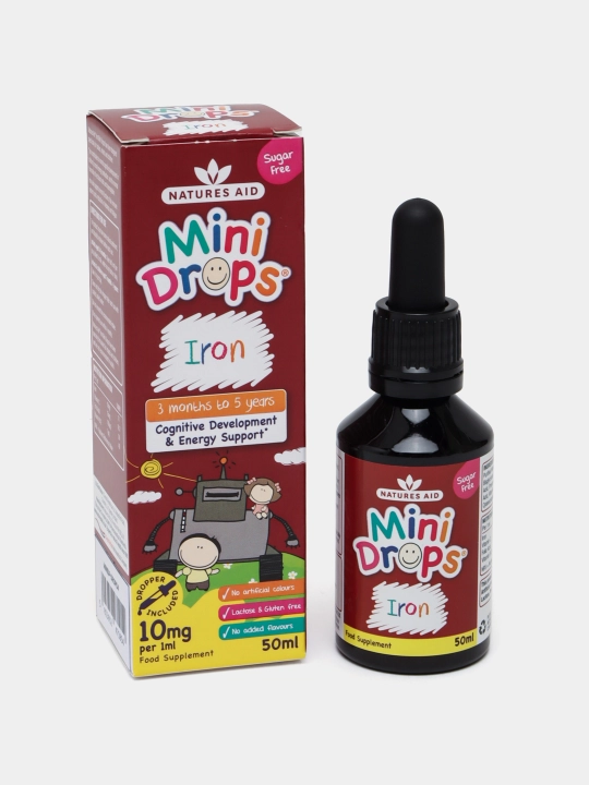 Витамины Natures Aid Мини Дропс Iron Мини Капли, 50 мл - 