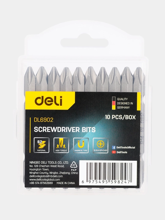 To'plamdagi bitlar Deli EDL6902, 10 dona, PH2x65 mm