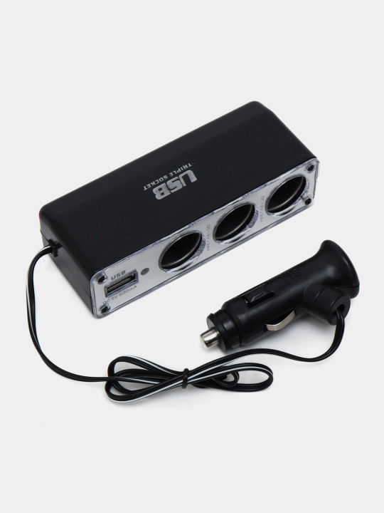 Tamakini tutatish rozetkasi 3 ta va avtomobil USB zaryadnik - 