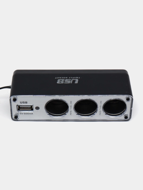 Тройник разветвитель прикуривателя c 3 гнездами и с USB, автозарядка