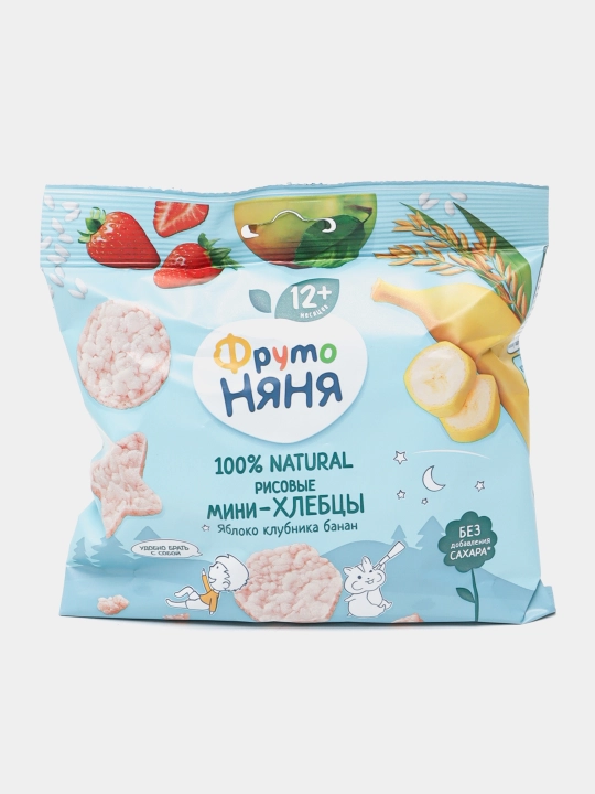 Mini nonlar FrutoNyanya olma, qulupnay va banan bilan guruch, 30 gr - 