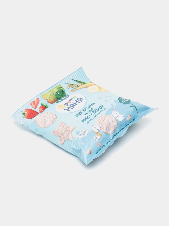 Мини-хлебцы ФрутоНяня рисовые с яблоком, клубникой и бананом, 30 гр