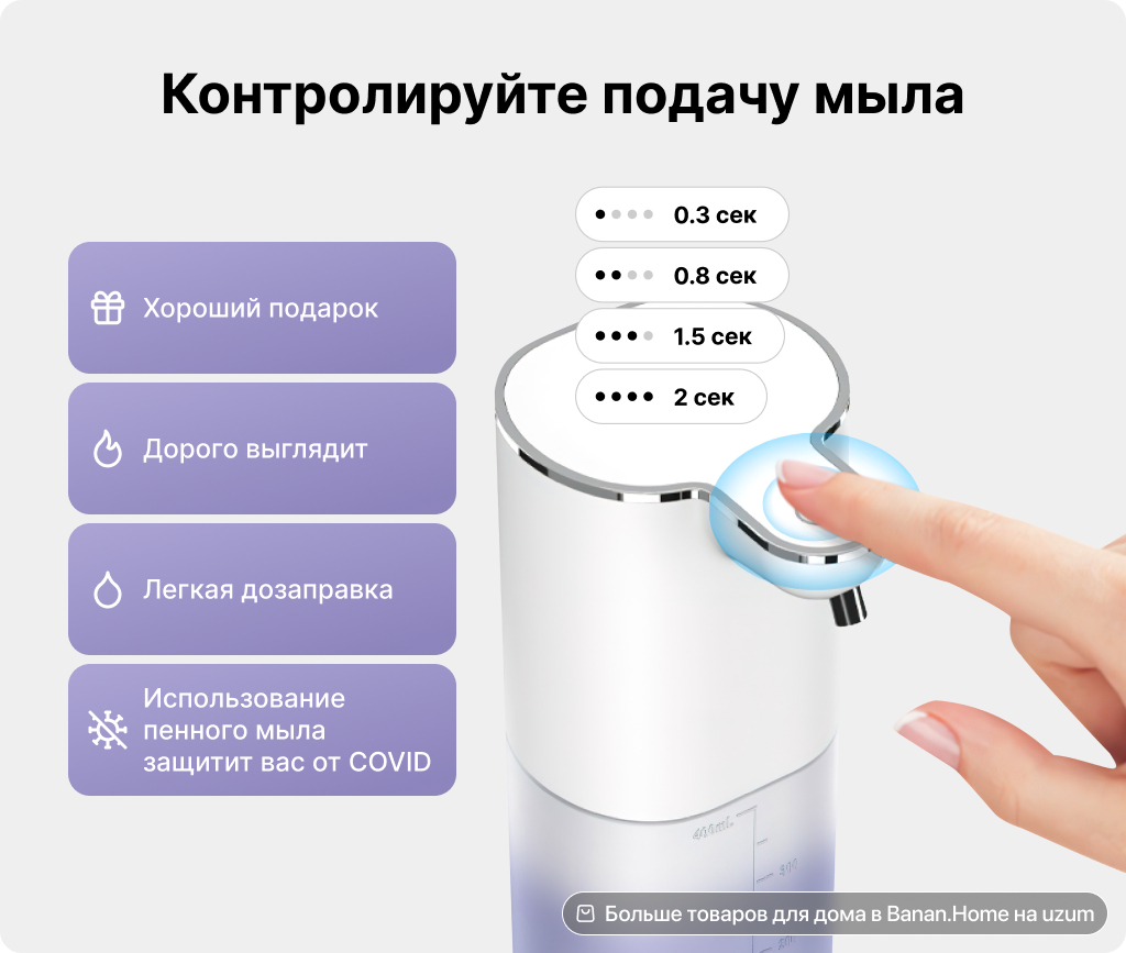 Автоматический дозатор - диспенсер для жидкого мыла и пены, сенсорный  купить по низким ценам в интернет-магазине Uzum (444526)