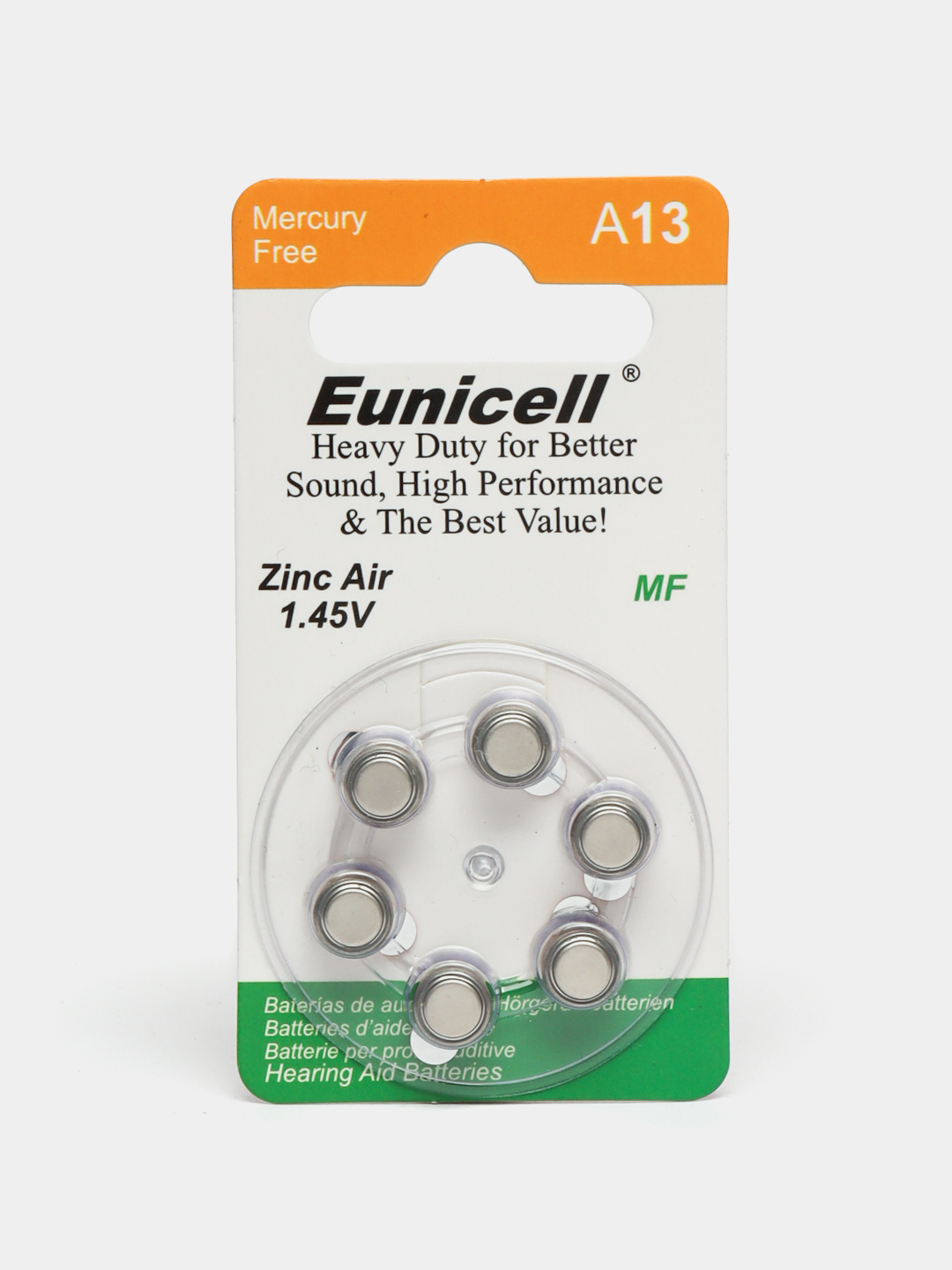 Батарейки Eunicell A13, для слуховых аппаратов, 1.45 В 1 упаковка, 6 шт - 
