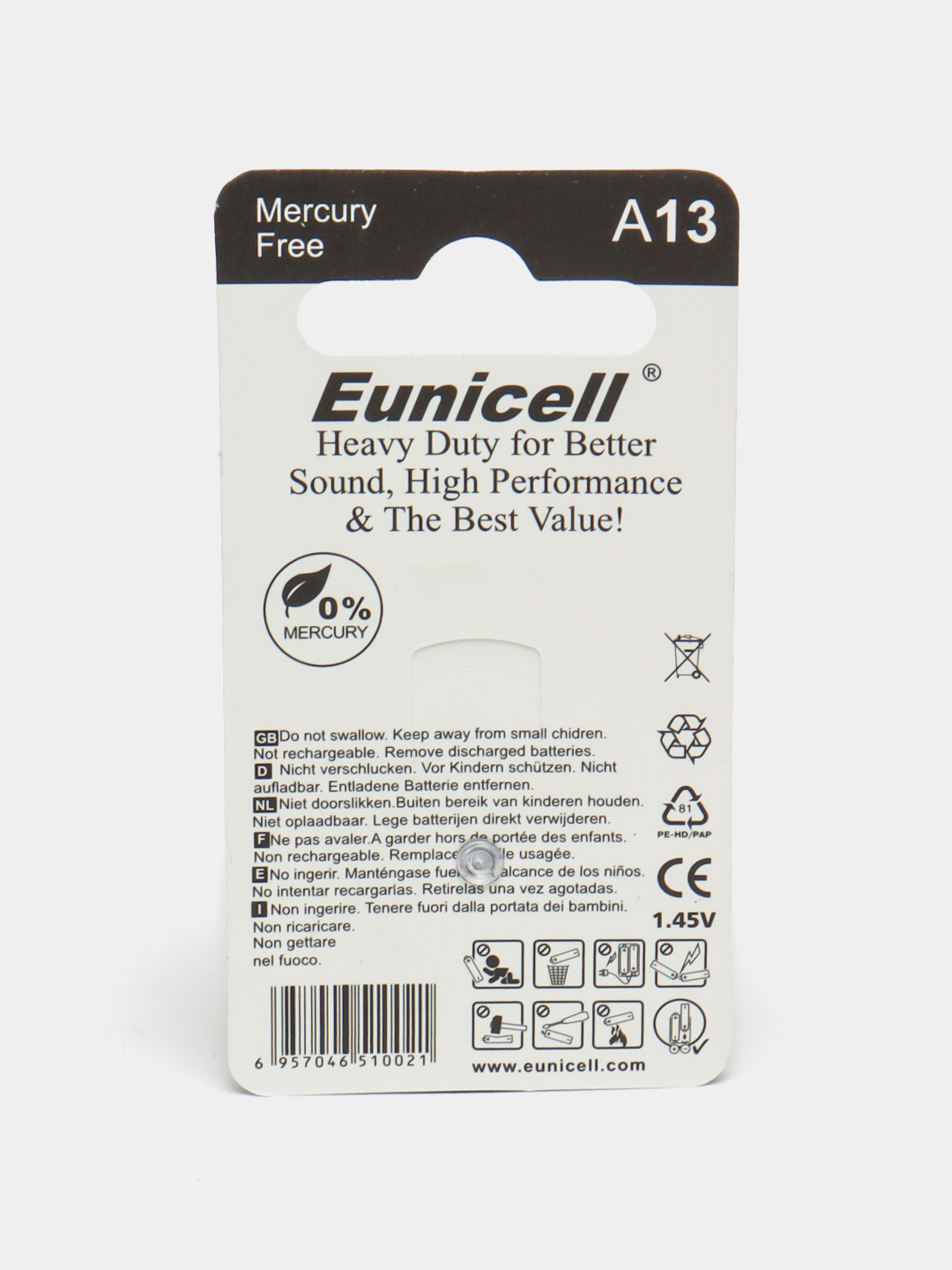Eunicell A13 eshitish apparatlari uchun batareyalar, 1,45 V, 1 paket, 6 dona