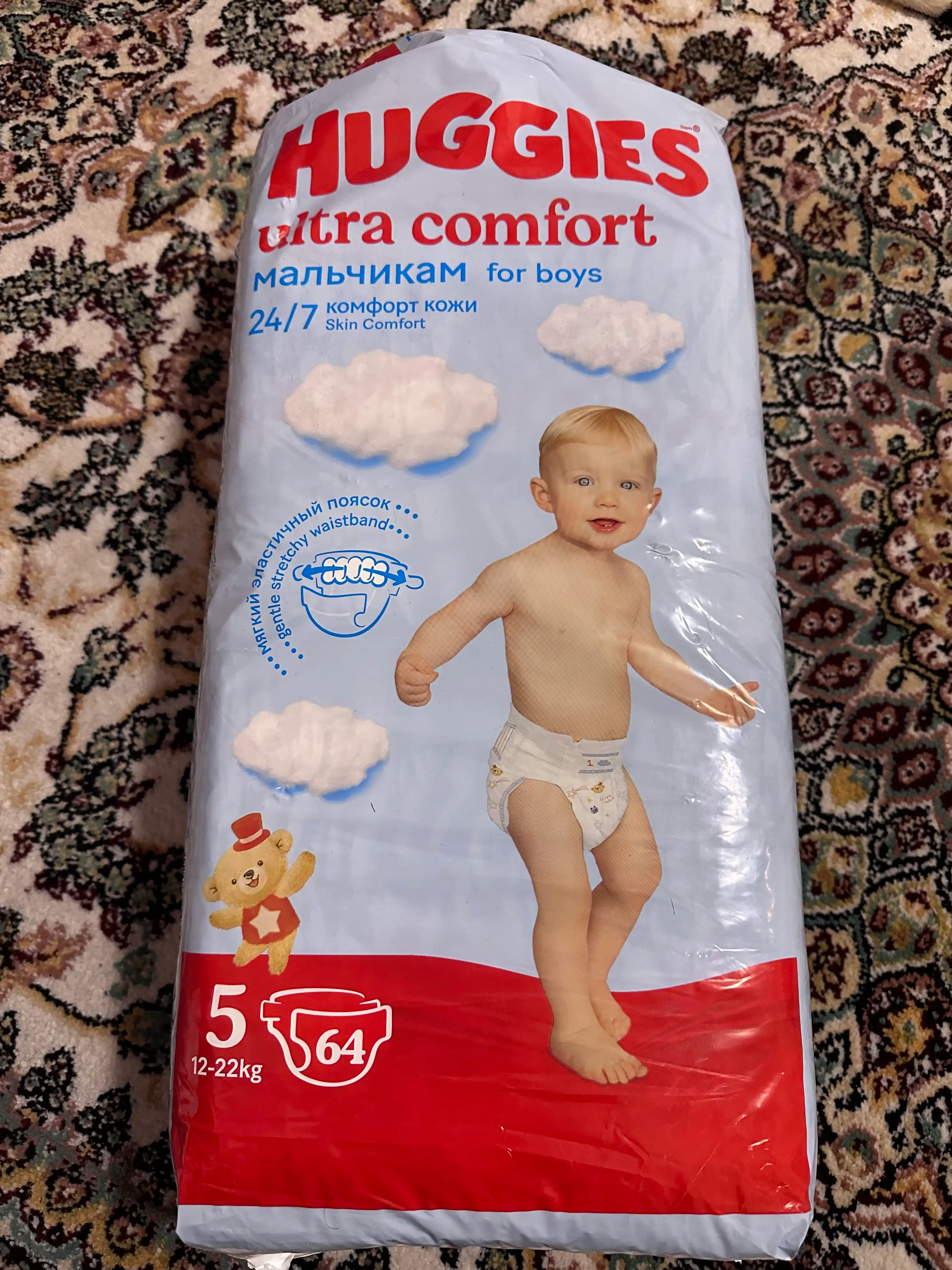 Подгузники Huggies Ultra Comfort для мальчиков 12-22кг, 5 размер, 64шт