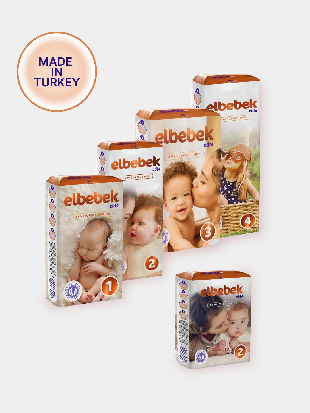 Подгузники для детей Elbebek Elite, от 1 до 25 кг, размер от 1 до 6 ...