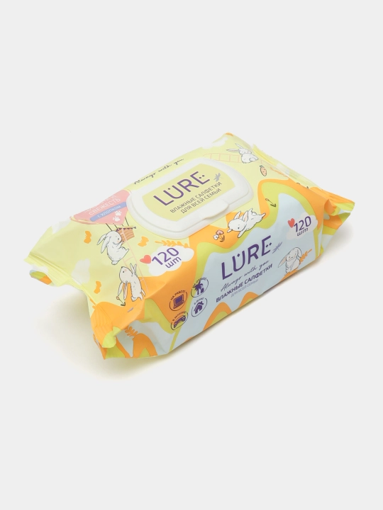 Nam salfetkalar Lure butun oila uchun, big-pack qopqoq bilan, 120 dona