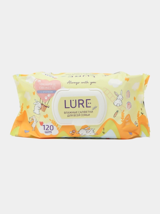 Nam salfetkalar Lure butun oila uchun, big-pack qopqoq bilan, 120 dona - 