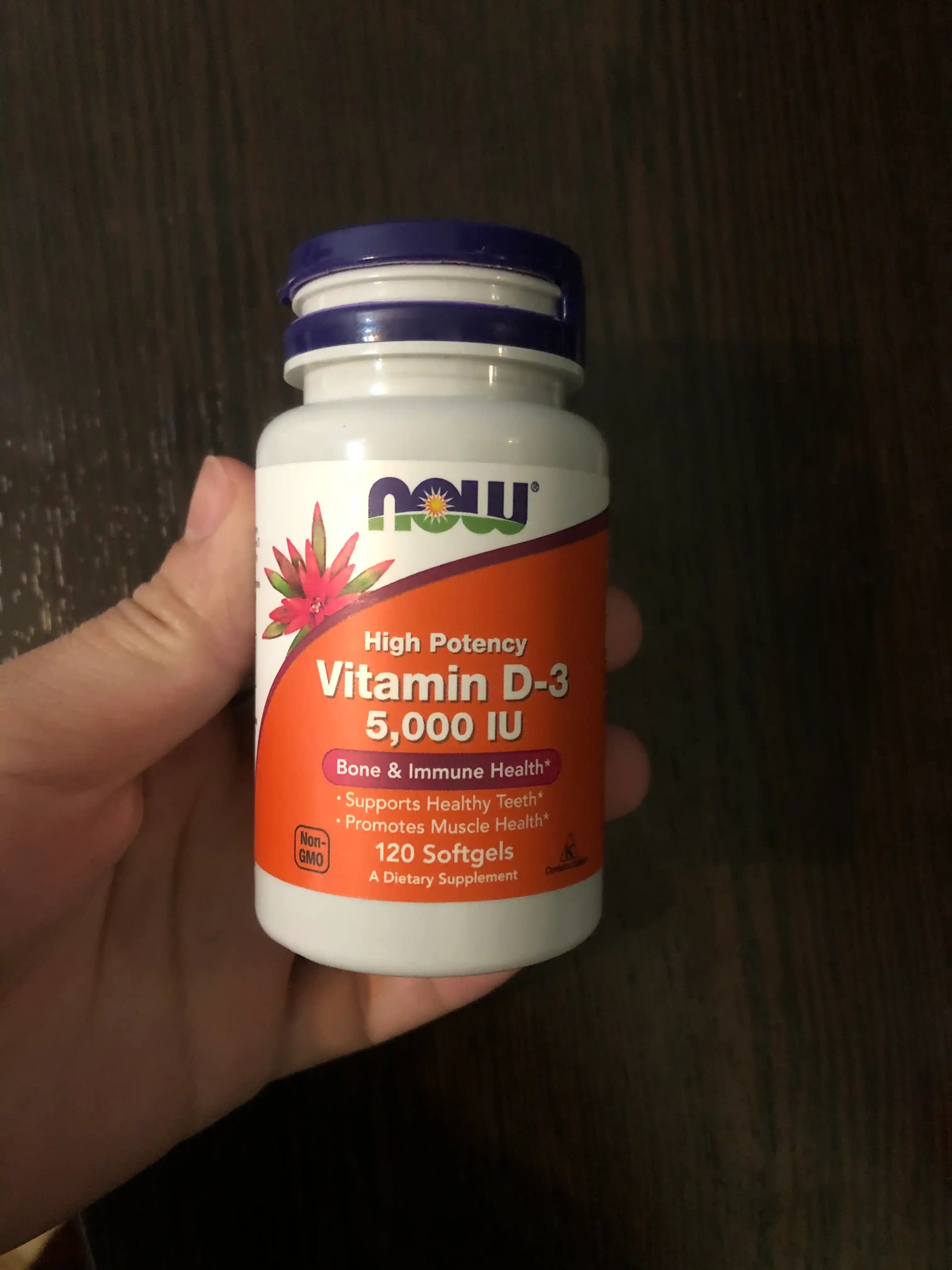 Vitaminlar D3 Now Foods, 5000 IU, 125 mkg, 120 kapsula