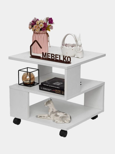 Журнальный столик на колесиках — UZMEBEL-ST0017-БЕЛЫЙ