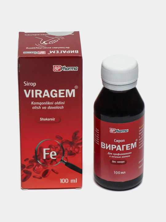 Viragem, temir helati + sink, vitamin C, B9, B12, bolalar va kattalar anemiyasida, 100 ml