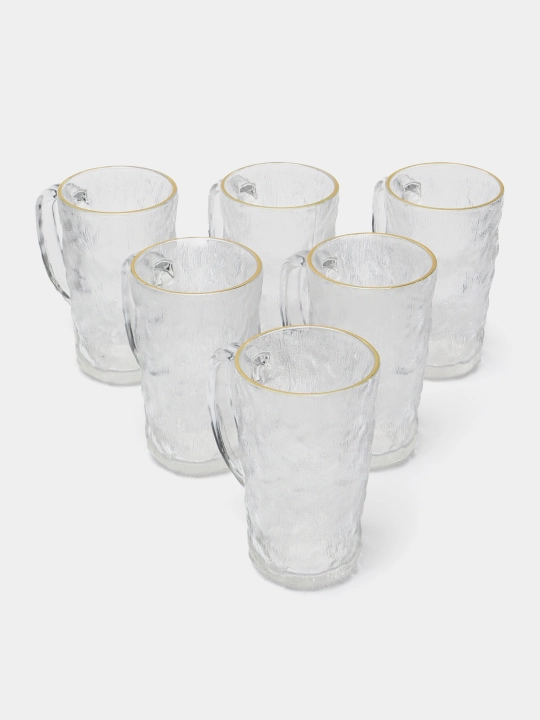 Stakanlar to'plami, tutqichli krujkalar, matli, bo'rttirma, 6 dona, 450 ml va 330 ml - 