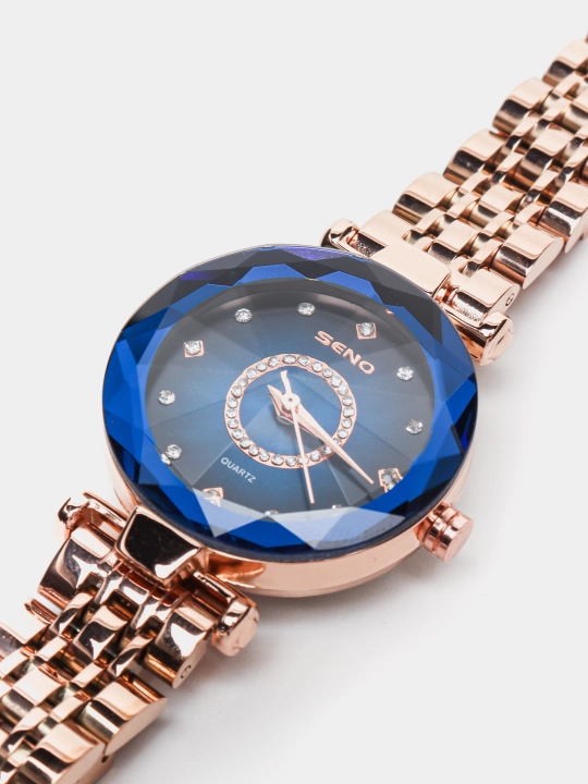 Ayollar soati SENO, kvarts mexanizmi va ko'k olmosli siferblat, klassik