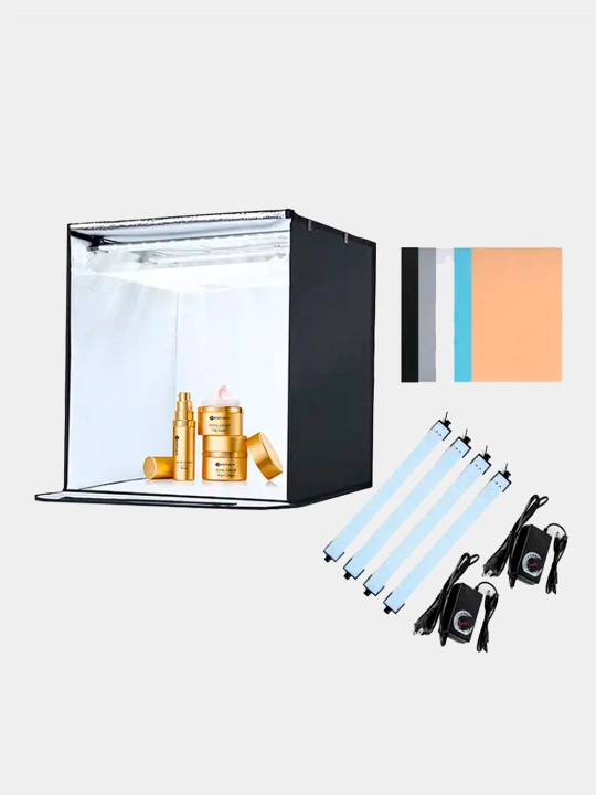 Fotobox, Lightkub, fotokub 40x40x40s sozlanishi orqa yorug'lik, 5 ta fon rangi kiritilgan - 