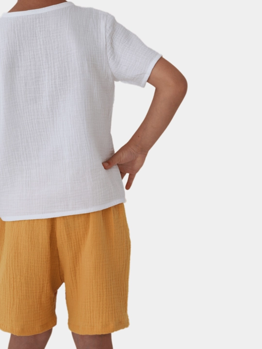 O'g'il va qiz uchun shortilar bilan kostyum to'plam futbolka pijama, muslin