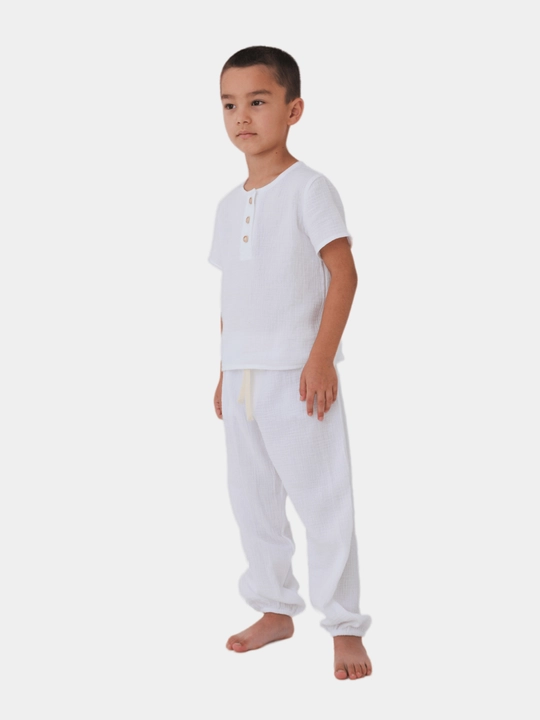 O'g'il va qizlar uchun muslin pijama to'plami