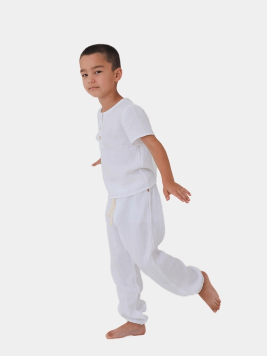 O'g'il va qizlar uchun muslin pijama to'plami