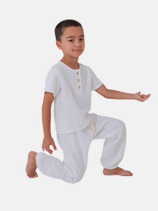 O'g'il va qizlar uchun muslin pijama to'plami