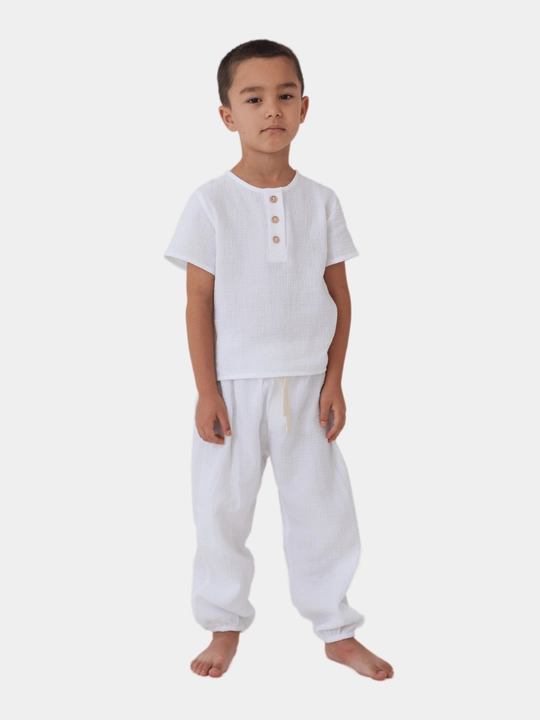 O'g'il va qizlar uchun muslin pijama to'plami
