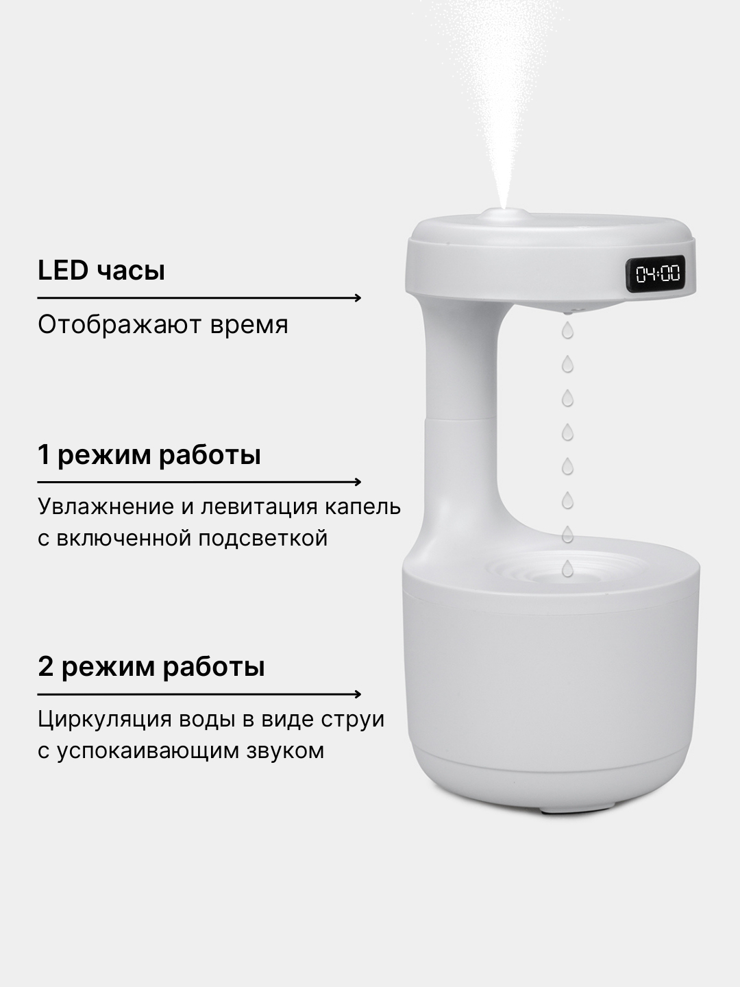 Увлажнитель воздуха, антигравитационный, без звука, с подсветкой, для ...