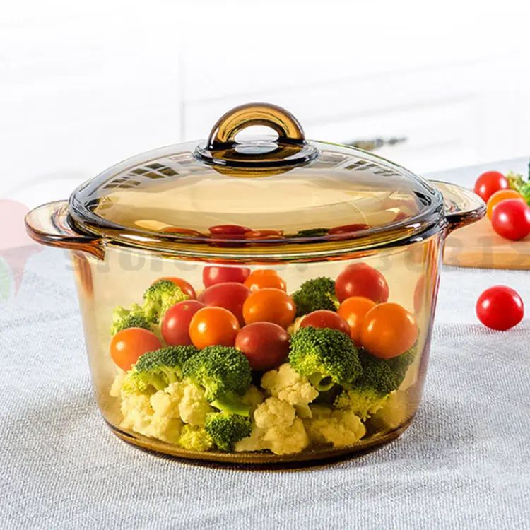 Стеклянная кастрюля с крышкой, жаропрочная, огнеупорная кухонная посуда ...