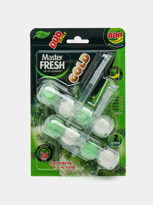 Hojatxona uchun osma blok Master Fresh Duo Effect Gold 5 tasi 1 da, ignali, 2 dona - 