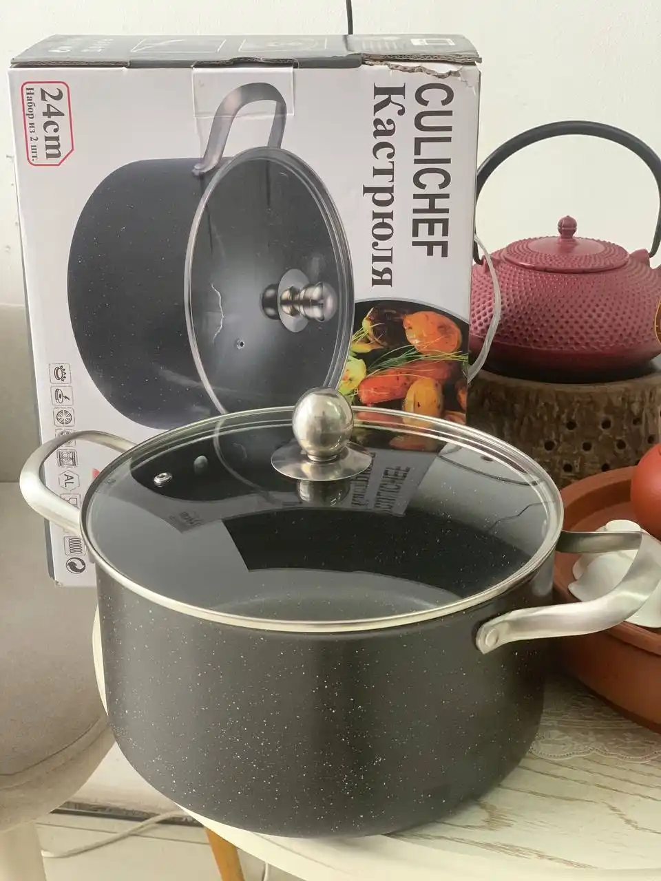 Кастрюля CULICHEF, 4 л, гранитное литье с антипригарным покрытием, черная