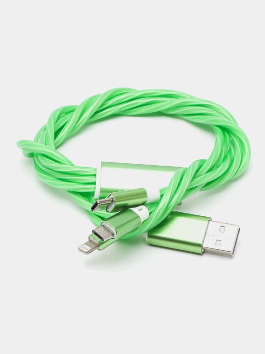 Micro-USB, Type-C, Lightning ulagichli LED yoritgichli zaryadlash kabeli 3 tasi 1 da