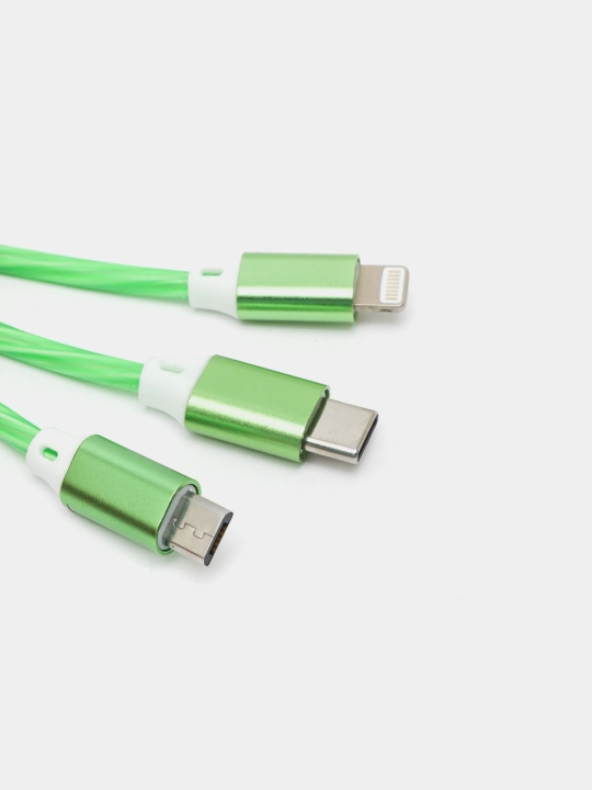 Micro-USB, Type-C, Lightning ulagichli LED yoritgichli zaryadlash kabeli 3 tasi 1 da