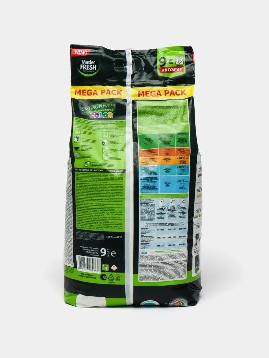 Bioparchalanadigan kir yuvish kukuni Master Fresh Color, fosfatsiz, enzimalar bilan, 9 kg
