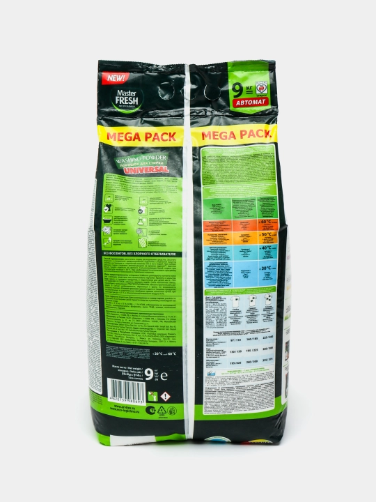 Biologik parchalanadigan kir yuvish kukuni Master Fresh Universal, fosfatsiz, 9 kg
