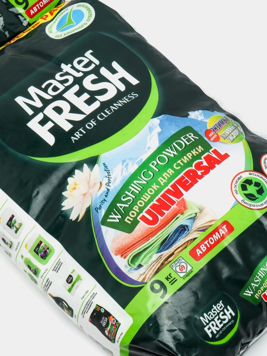 Biologik parchalanadigan kir yuvish kukuni Master Fresh Universal, fosfatsiz, 9 kg