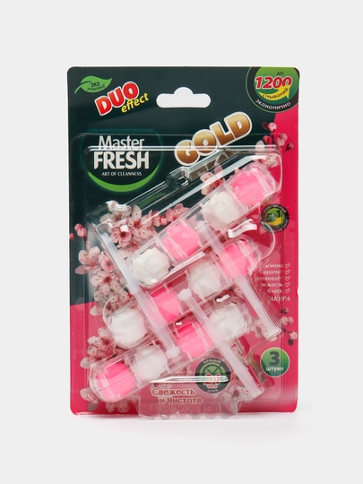 Подвесной блок для унитаза Master Fresh Gold Duo Effect 5 в 1, Сакура, 3 штуки — MASTERF-P0E357E