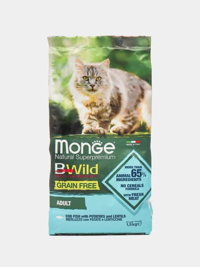 Сухой корм Monge Bwild для взрослых кошек, лосось, 1.5 кг