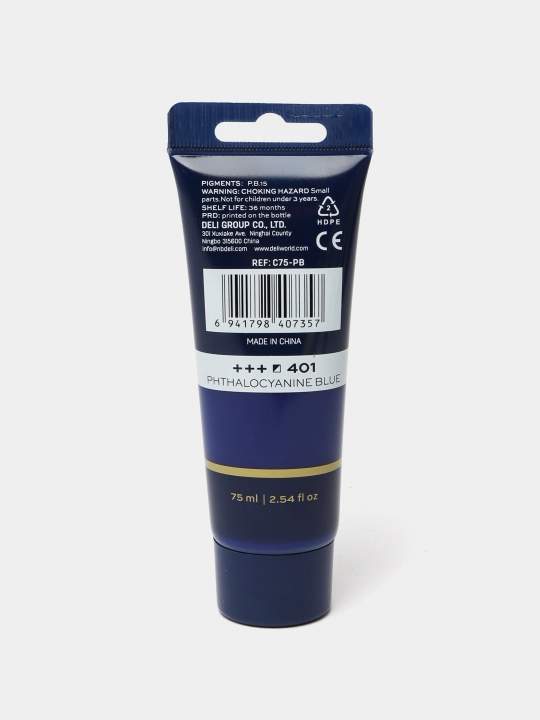 Naychali akril bo'yoq Phthalocyanine blue Deli EC75-PB, 75 ml q0000047677