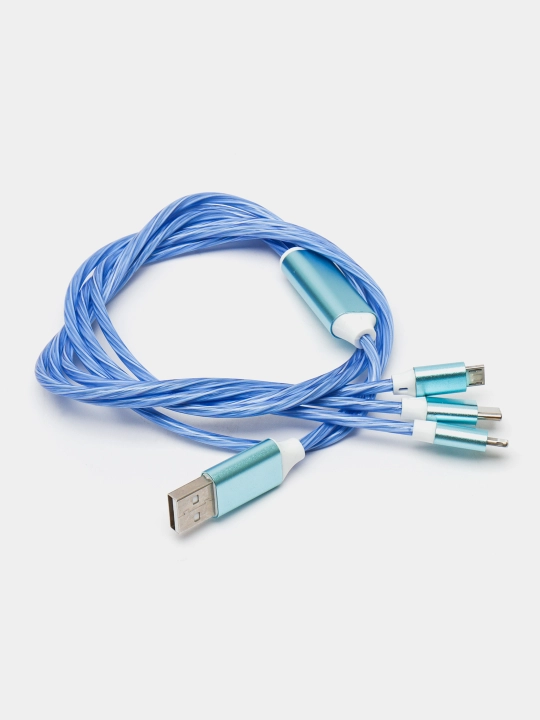 Micro-USB, Type-C, Lightning ulagichli LED yoritgichli zaryadlash kabeli 3 tasi 1 da