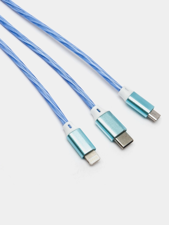 Micro-USB, Type-C, Lightning ulagichli LED yoritgichli zaryadlash kabeli 3 tasi 1 da