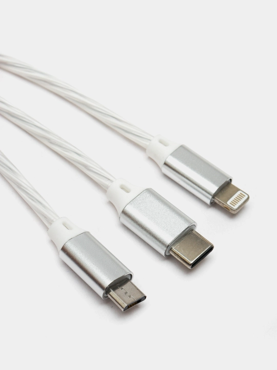 Micro-USB, Type-C, Lightning ulagichli LED yoritgichli zaryadlash kabeli 3 tasi 1 da