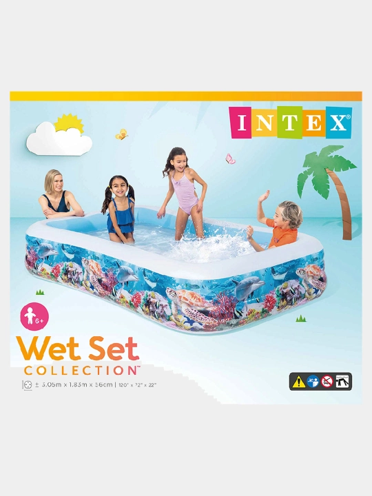 Семейный надувной бассейн Intex 58485 "Морские рыбки", 305 * 183 * 56 см