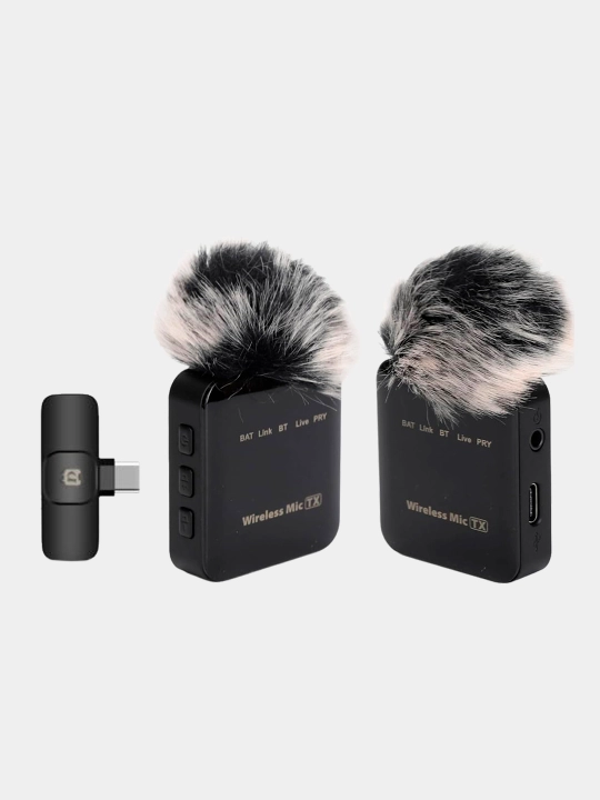 Puluz PU647 simsiz mikrofon tizimi 1 qabul qilgich va 2 transmitter bilan Type C va iPhone