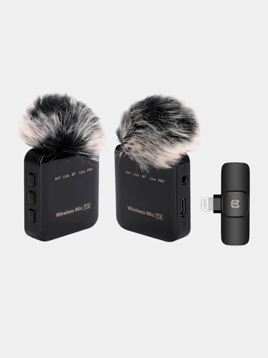 Puluz PU647 simsiz mikrofon tizimi 1 qabul qilgich va 2 transmitter bilan Type C va iPhone
